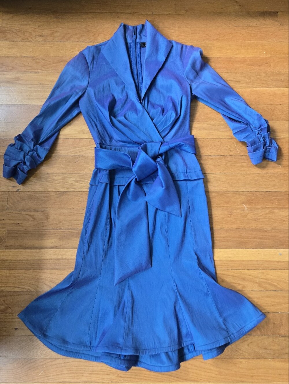 Vintage Tadashi Collection Iridescent Royal Blue Taffeta Cocktail Dress Size 4P